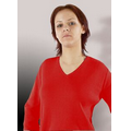 Women's V-Neck Pullover Cotton Fine Gauge Sweater - Red